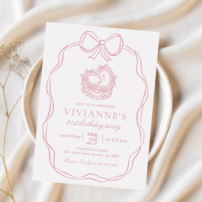 Invitation Fille rose Bow à main moderne Anniversaire (Créateur téléchargé)