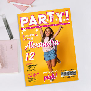 Invitation Fille rose colorée glamour amusante 12ème fête de