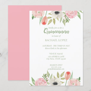 Invitation Fille rose et blanc Quinceanera Floral Anniversair