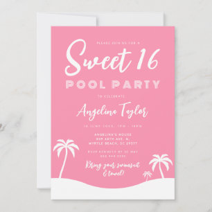 Invitation Fille rose été fête au bord de la piscine douce 16