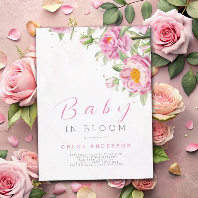 Invitation Fille Rose Floral bébé en Fleur Douche Douche mign (Créateur téléchargé)
