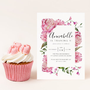 Invitation Fille rose florale fête d'anniversaire
