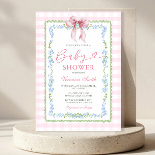 Invitation Fille Rose Gingham Baby Shower Grandmillenial