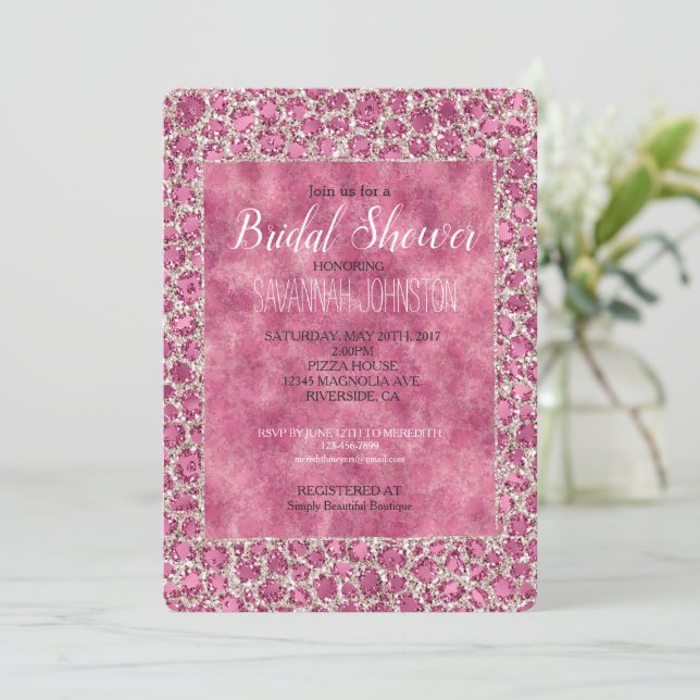 Invitation Fille rose glam Parties scintillant Empreinte de l (Debout devant)