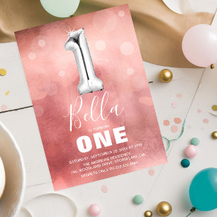 Invitation Fille rose mignonne 1er anniversaire