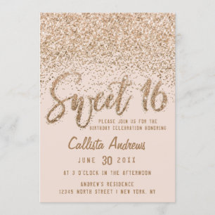 Invitation Fille rose or parsemé Parties scintillant Ombre Sw