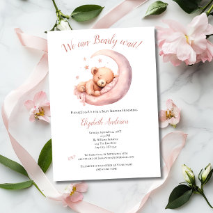 Invitation Fille Rose Ours Lune À peine attendre Baby Shower
