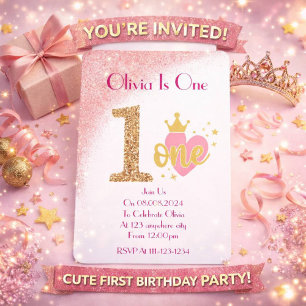 Invitation Fille rose paillettes princesse anniversaire 