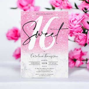 Invitation Fille rose parties scintillant bordure en marbre p