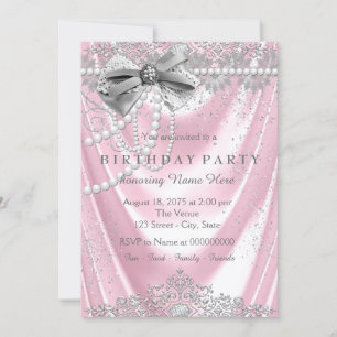 Invitation Fille rose Pearl Satin rose gris rose fête d'anniv