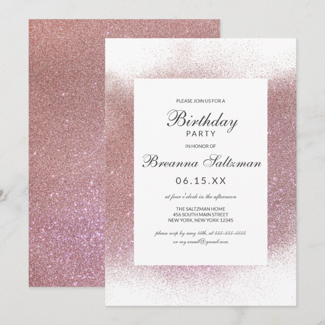 Invitation Fille Rose rose Parties scintillant blanche fronti (Devant / Derrière)