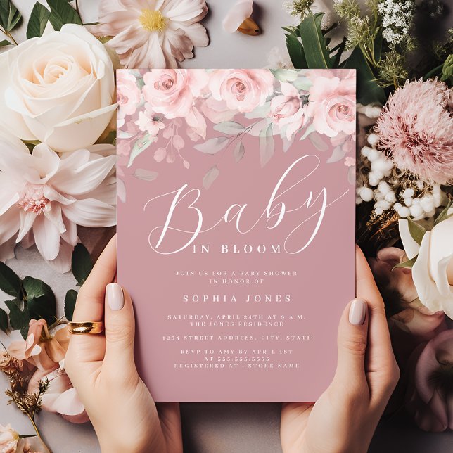 Invitation Fille rose rousse Floral Baby dans le Baby shower  (Créateur téléchargé)