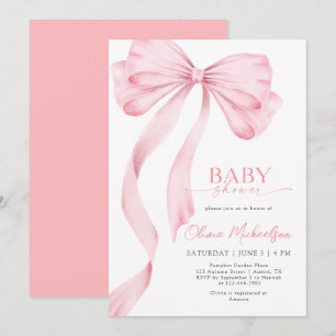 Invitation Fille rose ruban Bow Coquette Élégant Baby shower