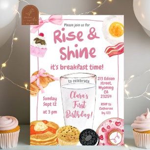 Invitation Fille rose se lève et brillante fête d'anniversair