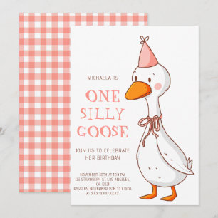 Invitation Fille rose une oie idiote 1er anniversaire