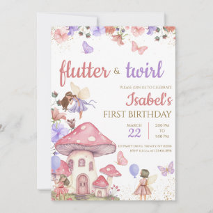 Invitation Fille rose violet Fée Florale Anniversaire