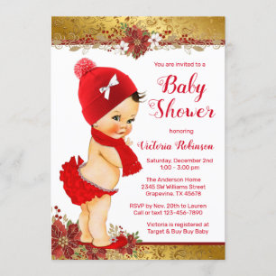 Invitation Fille Rouge or Baby shower de Noël Brunette