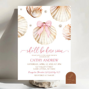Invitation Fille Ruban Rose Coquillage Baby Shower