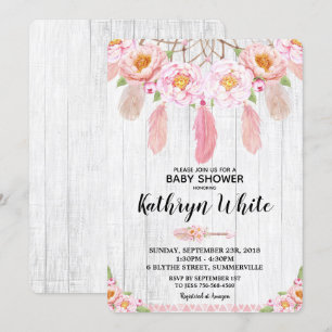 Invitation Fille rustique florale d'invitation de baby shower