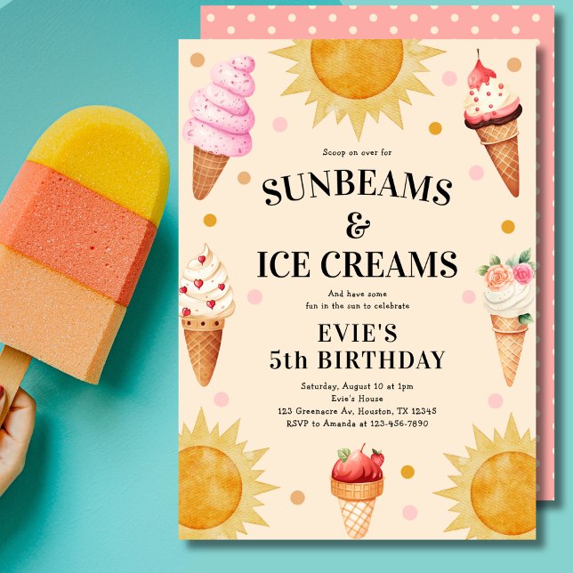 Invitation Fille Scoop sur la glace Crème 5e anniversaire fêt (Créateur téléchargé)