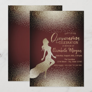 Invitation Fille silhouette chic élégant, confettis Quinceañe