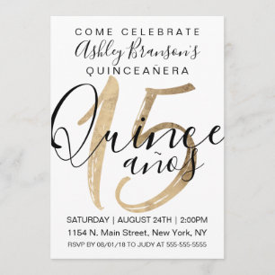 Invitation Fille Simple Blanc Or Huile Quinceañera