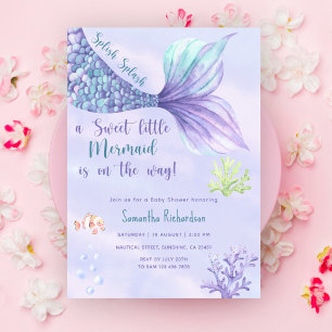 Invitation Fille sirène Baby Shower Sous Les Mers