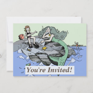 Invitation Fille Sirène Été Plage Amitié Fantaisiste