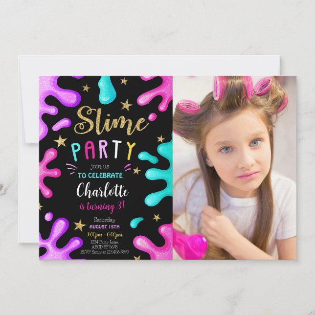 Invitation Fille Slime fête Anniversaire Photo (Devant)