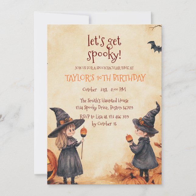 Invitation Fille sorcière Halloween fête d'anniversaire (Devant)