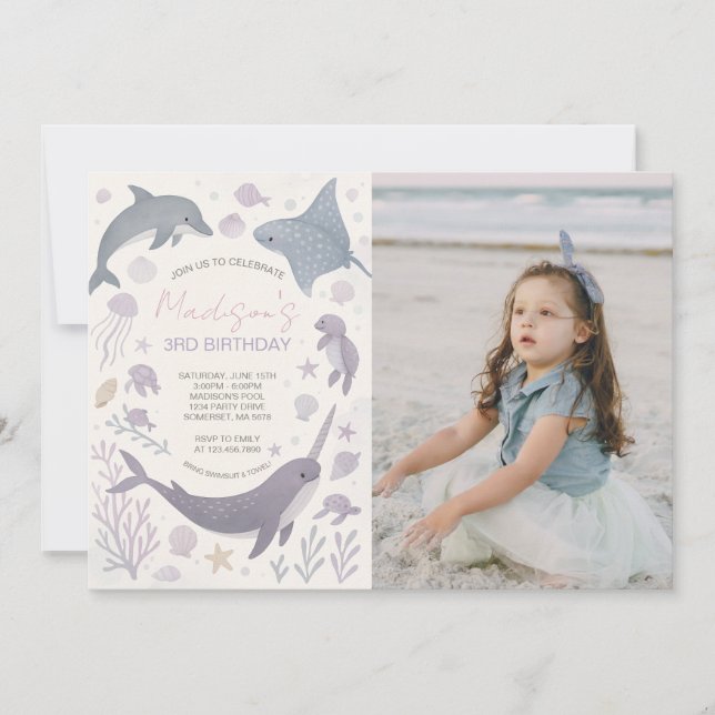 Invitation Fille sous la mer Fête d'anniversaire Photo (Devant)