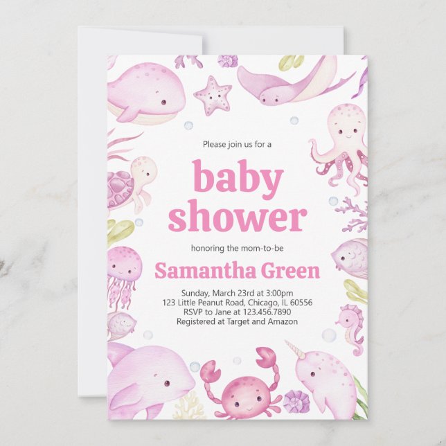 Invitation Fille sous le Baby shower marin (Devant)