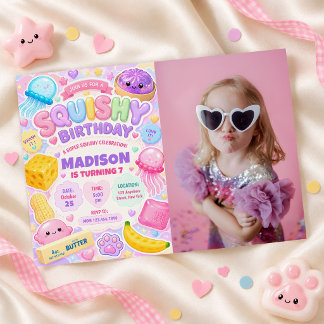 Invitation Fille Squishy Mignonne Kawaii Anniversaire Coloré 