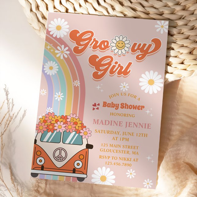 Invitation Fille super Retro Rainbow Baby shower Party (Créateur téléchargé)