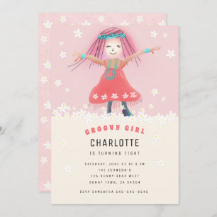 Invitation Fille Super rose Boho mignonne Fleur fête d'annive