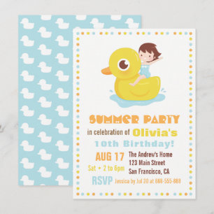 Invitation Fille sur un flotteur de piscine en canard en caou