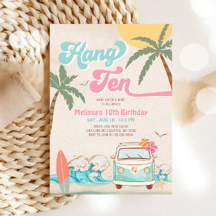 Invitation Fille Surf Rose Menthe 10ème Anniversaire de Surf