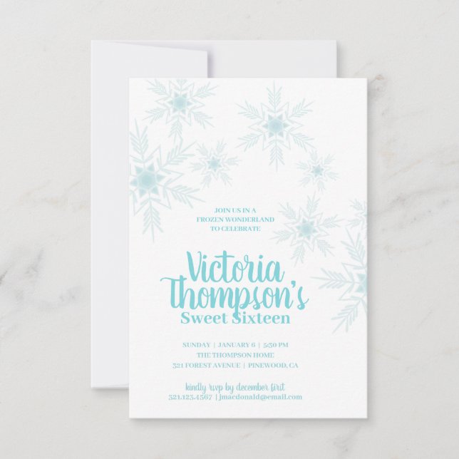 Invitation fille SWEET 16 congelé HIVER WONDERLAND anniversai (Devant)