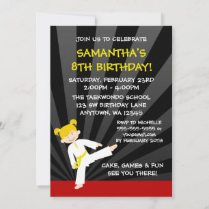 Invitation Fille Taekwondo Karaté Ceinture Jaune Blonde Anniv