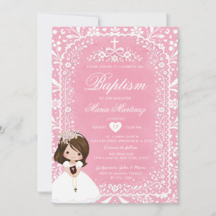 Invitation Fille Talavera rose et blanc Papel Picado baptême