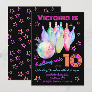 Invitation Fille teint rose Bowling Anniversaire