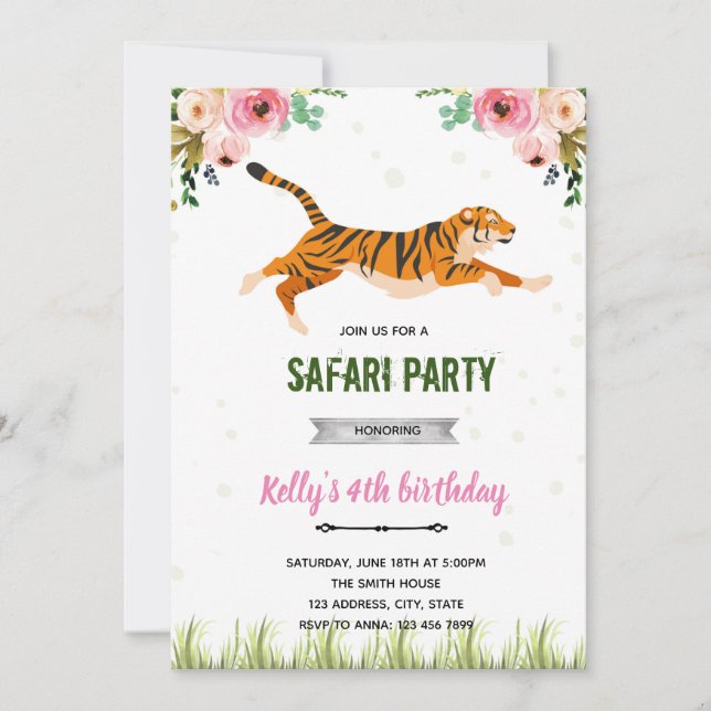 Invitation Fille tigre anniversaire (Devant)