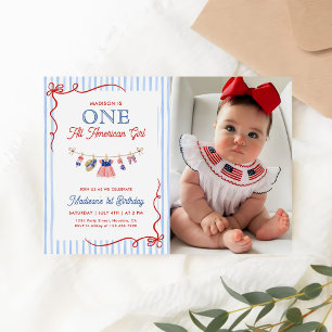 Invitation Fille tout américaine Photo d'anniversaire 4 juill