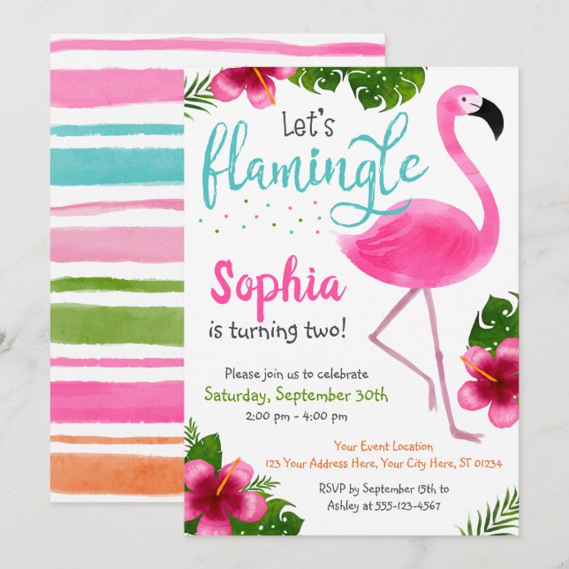 Invitation Fille tropicale d'été d'invitation d'anniversaire (Devant / Derrière)