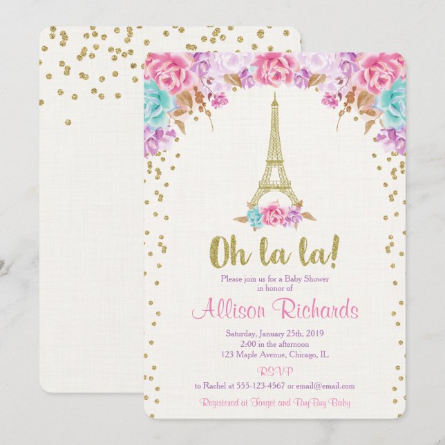 Invitation Fille turquoise d'invitation de baby shower de (Devant / Derrière)