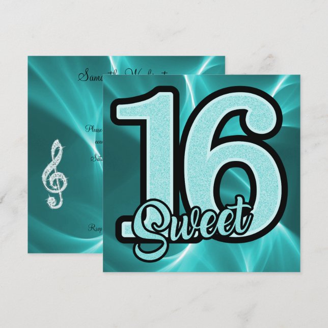 Invitation Fille Turquoise douce 16 Anniversaire (Devant / Derrière)
