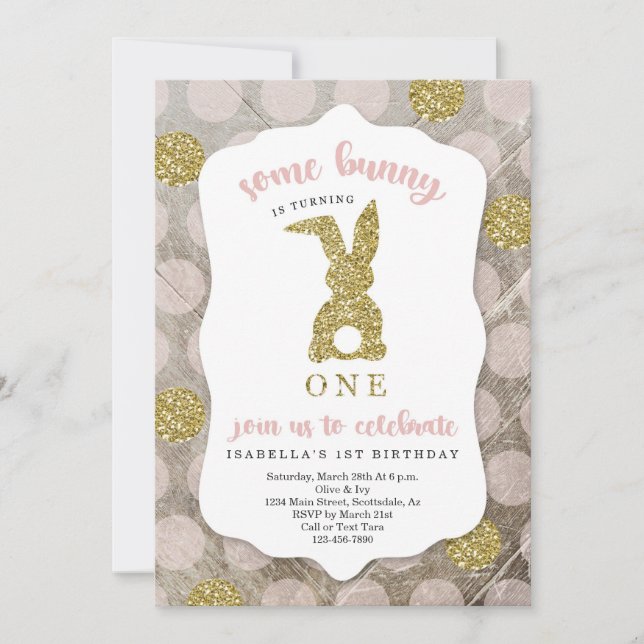 Invitation Fille Un Lapin Tourne Un 1er Anniversaire Pâques (Devant)