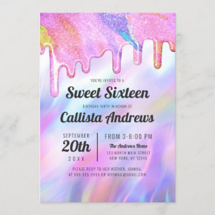 Invitation Fille Unicorne Holographique Parties scintillant g