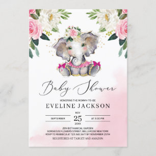 Invitation fille unique tutu ballerine éléphant boho bébé