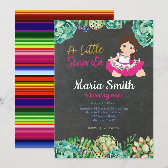 Invitation Fille verte d'anniversaire de fiesta de cactus (Devant / Derrière)